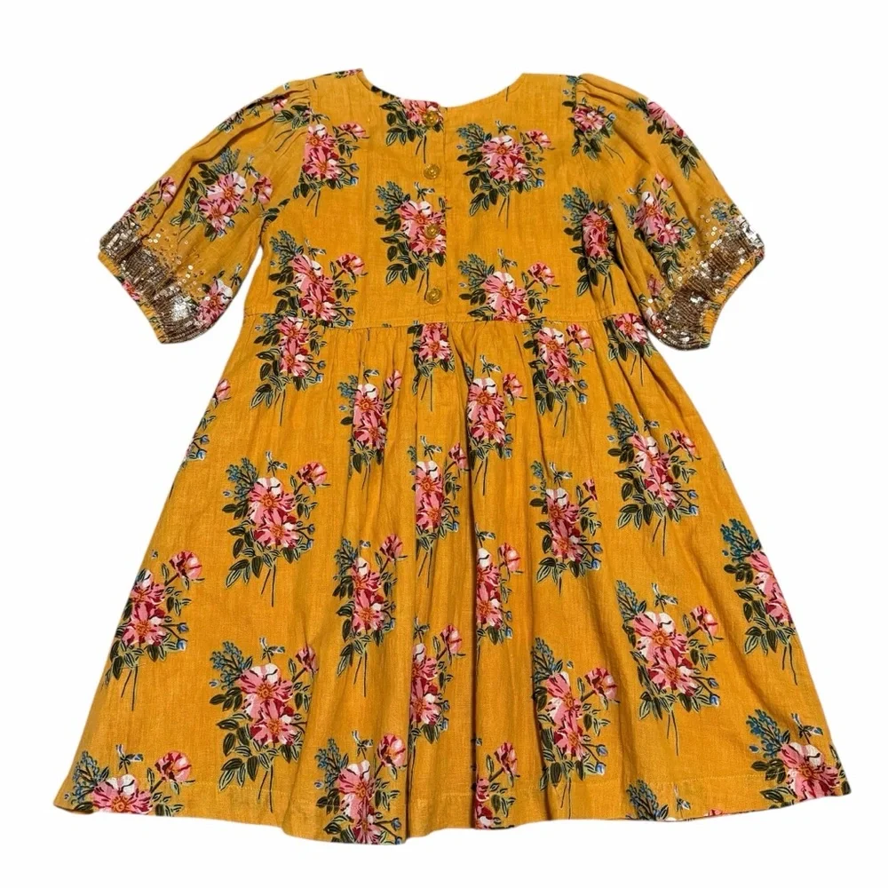 NWT Pink Chicken Girls Inca Gold Franken Floral Evelyn Dress | Size 8Y